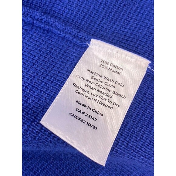 Talbots Size Large Collar Thick Open Front Blue Cardigan Sweater Pockets Cotton - Picture 5 of 6